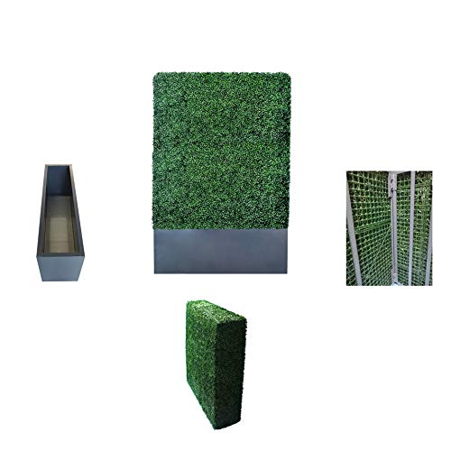 AGPL Artificial Hedge Wall with Stainless Steel Planter Box Green 48"W x 12"D x 82"H