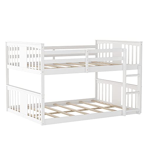 Harper & Bright Designs Full Over Full Low Bunk Bed with Ladder White