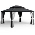 Pamapic 12'x14' Hardtop Gazebo with Netting and Curtains Black