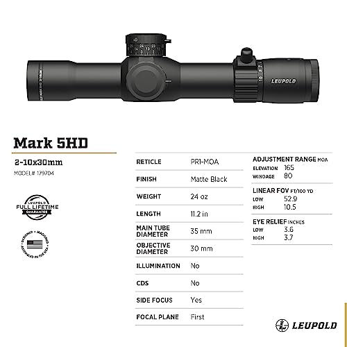 Leupold Mark 5HD 2-10x30 M1C3 FFP PR-1MOA Riflescope Matte Finish