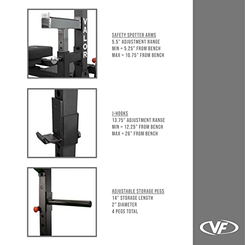 Valor Fitness Competition Bench Press Rack with Safety Spotter Bars Black