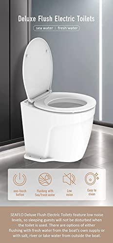SEAFLO 24V Deluxe Flush Fresh Water Electric Marine Toilet White