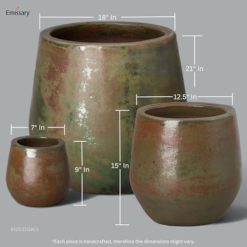 Emissary 21in Green Wash Stoneware Round Planters - Set of 3