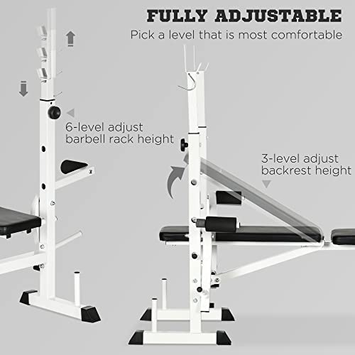 Soozier Adjustable Weight Bench with Squat Rack, Preacher Curl Pad, Leg Developer, Butterfly and Weight Storage Black and White