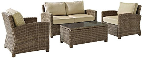 Crosley Furniture Bradenton 4-Piece Outdoor Loveseat Patio Furniture Set Brown with Sand Cushions