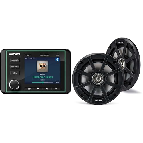KICKER Premium Marine Gauge-Style Source & 51PSC654 Powersports Speakers Bundle