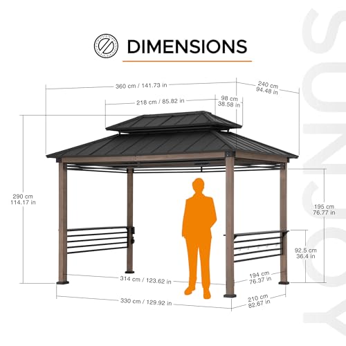 Sunjoy Wooden Grill Gazebo 8x12 ft Brown
