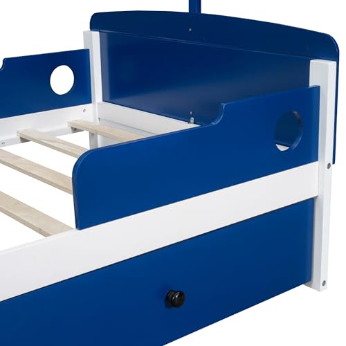 Bellemave Twin Size Boat-Shaped Kids Bed with Storage Drawers Blue