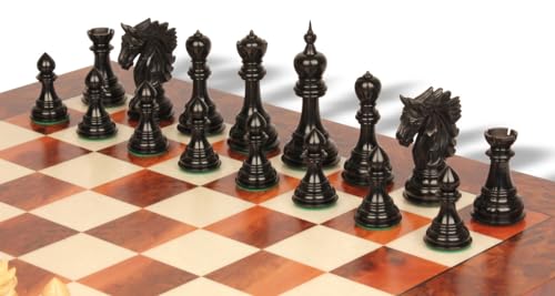 The Chess Store Bucephalus Staunton Chess Set Ebony & Boxwood with Elm Burl & Erable Board 4.5" King