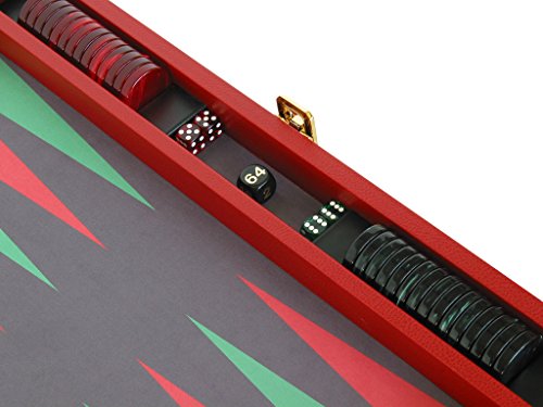 Zaza & Sacci Backgammon Set Genuine Leather Microfiber Surface 20" Red