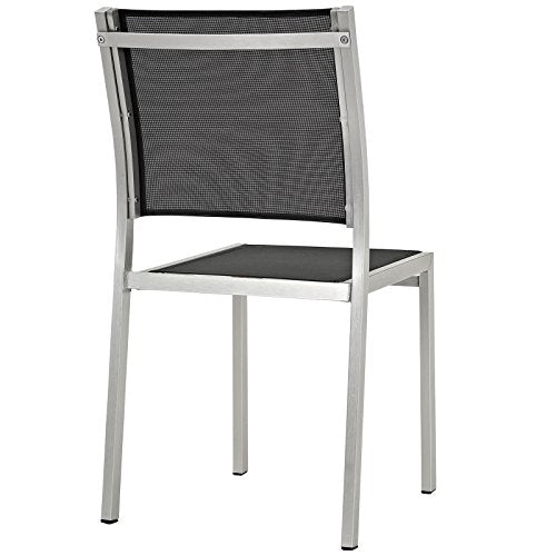 Modway Shore 7-Piece Aluminum Outdoor Patio Dining Table Set Silver Black