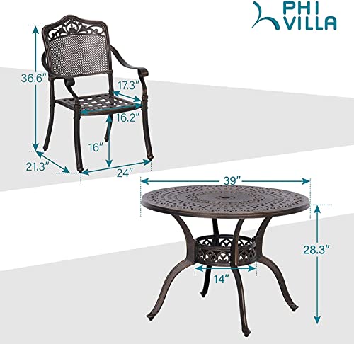 PHI VILLA 5 Piece Outdoor Patio Dining Set with Round Table and Chairs Golden Bronze