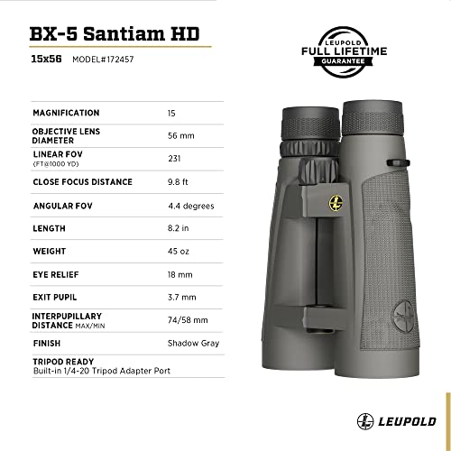 Leupold BX-5 Santiam HD Binoculars 15x56mm Shadow Gray
