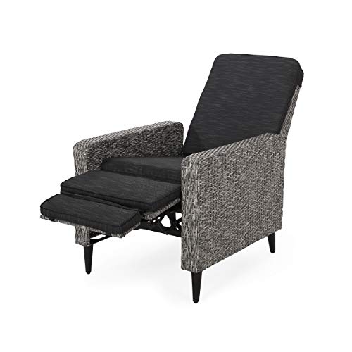 Christopher Knight Home Murdock Outdoor Recliner with Cushion Wicker Mixed Black/Dark Gray Set of 2