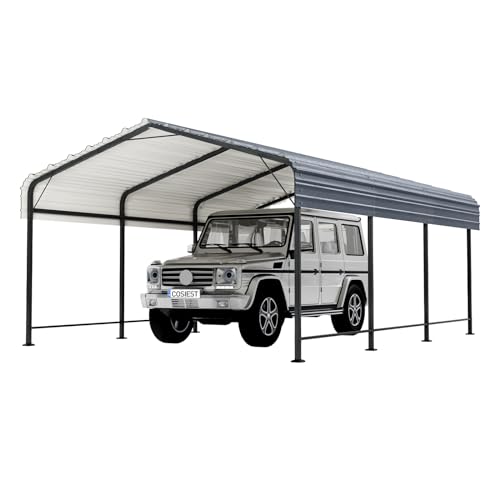 COSIEST 10'x20' Heavy Duty Metal Carport with Galvanized Steel Roof Gray
