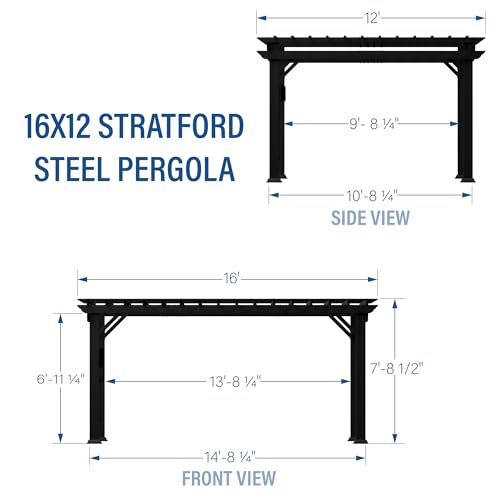 Backyard Discovery Stratford 16' x 12' Galvanized Steel Pergola Kit with Shade Sail Canopy Black
