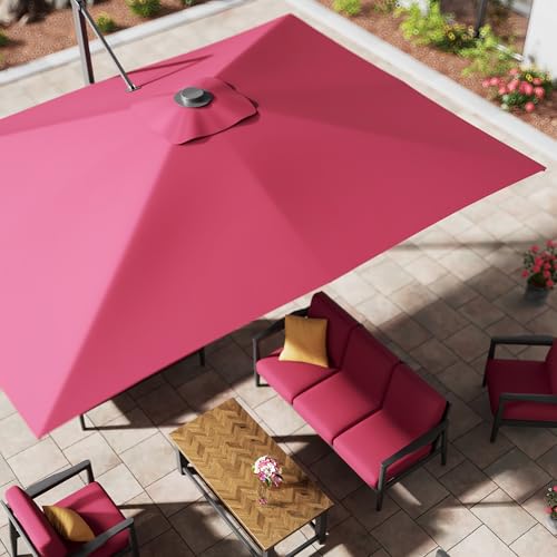 MONDAWE 10x13 ft Cantilever Umbrella with LED Light, 360° Rotation, Aluminum Frame Red (LED + Bluetooth)