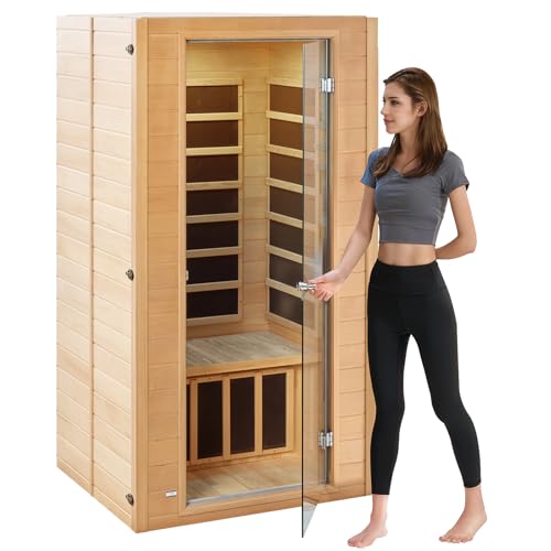 VEVOR Far Infrared Wooden Sauna Low EMF Hemlock Brown
