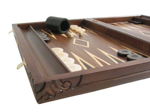 Neroulia Maple Backgammon Set Hand-Carved Eagle Cover Large 19" Brown