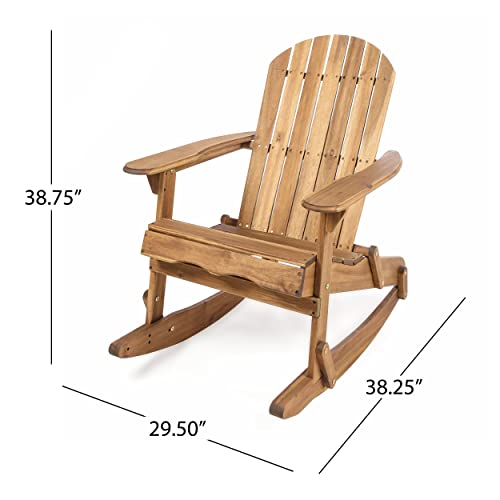 Great Deal Furniture Outdoor 5 Piece Acacia Wood Adirondack Rocking Chair Set with Fire Pit Natural Stone + Natural