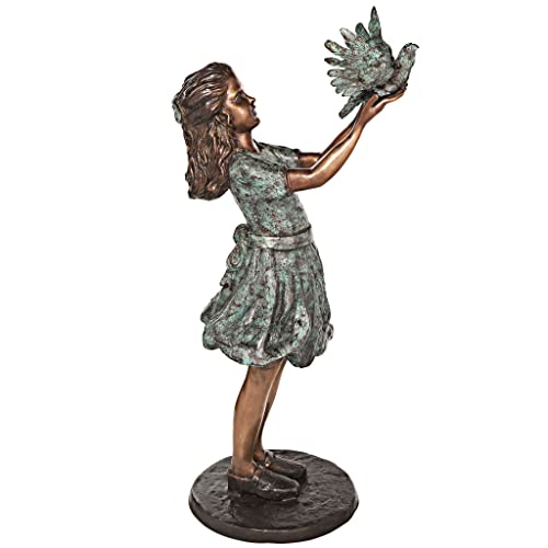Design Toscano Destiny and The Dove of Peace Little Girl Cast Bronze Garden Statue Green