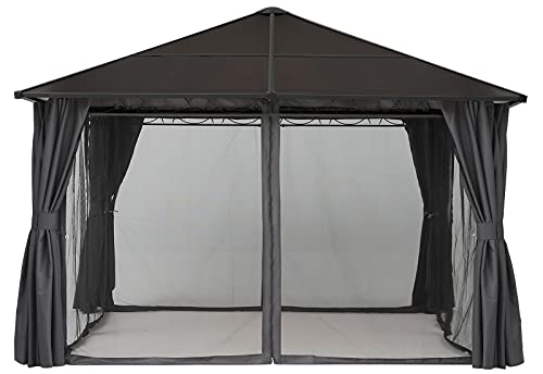 ABCCANOPY Hardtop Patio Gazebo with Curtains and Netting Dark Gray