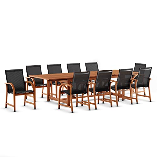 Amazonia Bahamas 11 Piece Rectangular Patio Dining Set Eucalyptus Wood Black
