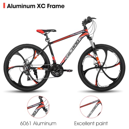 HH HILAND Hiland Mountain Bike, 3/6/Multi-Spokes, Shimano 21 Speeds Drivetrain, Aluminum Frame 26 Inch Wheels, Disc-Brake Bike for Men Women Men's MTB Bicycle 6 Black
