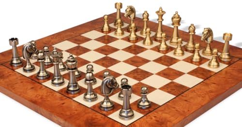 The Chess Store Classic Persian Staunton Solid Brass Chess Set with Elm Burl Board