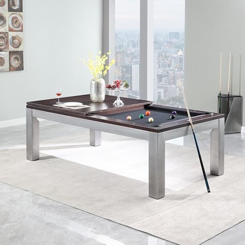 Playcraft Genoa 7' Slate Pool Table with Dining Top Walnut on Silver