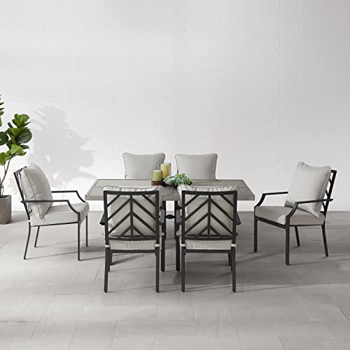 Crosley Furniture Otto 7-Piece Chevron Outdoor Dining Set Matte Black with Gray Cushions