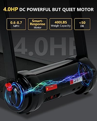 SPORTY&FIT Folding Treadmill 4.0Hp 400LBS Portable with LED Display Black