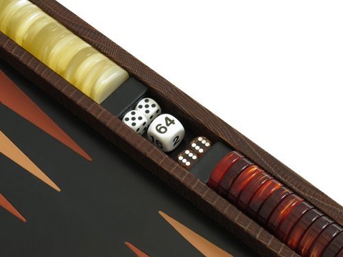 Zaza & Sacci Premium Leather Backgammon Set 15" Brown Lizard