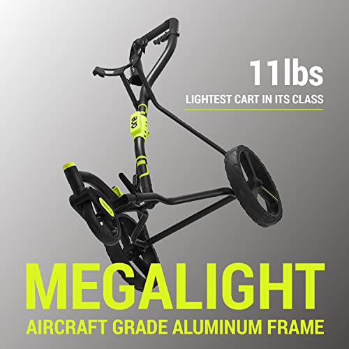 WishboneOne Golf Cart Push Carts - Swivel Front Wheel, 1-Step Folding, Aircraft Grade Frame | Lightweight Lime