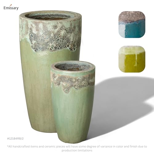 Emissary 18in Round Stoneware Planters Set of 2 Reef/Spa Blue