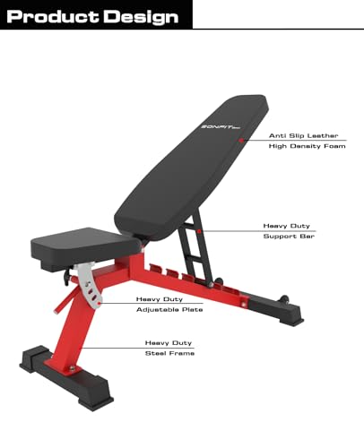 EonfitOmni Smith Machine Squat Rack with Cable Crossover Red/Black Bench