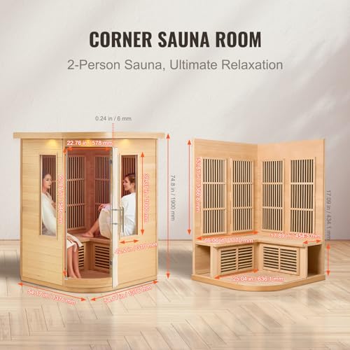 VEVOR 2 Person Far Infrared Hemlock Wood Sauna Brown