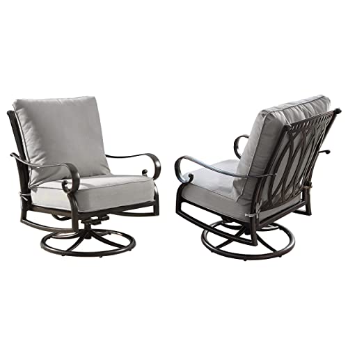 Oakland Living Aluminum Outdoor Swivel Club Rocking Chairs Set of 2 with Thick Grey Cushions Antique Copper