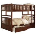 Pemberly Row Transitional Wood Full Over Full Bunk Bed Cherry
