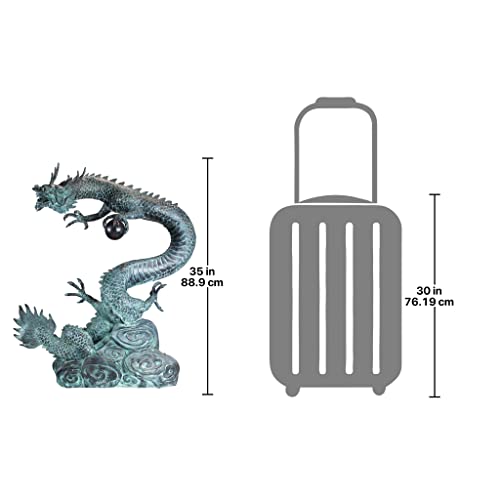Design Toscano Dragon with Oriental Power Orb Bronze Garden Statue Two Tone Bronze & Verdigris