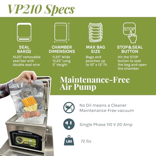Vacmaster VP210 Maintenance-Free Chamber Vacuum Sealer Stainless Steel Silver
