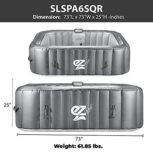 SereneLife Portable Hot Tub 6-Person Square Inflatable Spa with 130 Bubble Jets, LED Lights