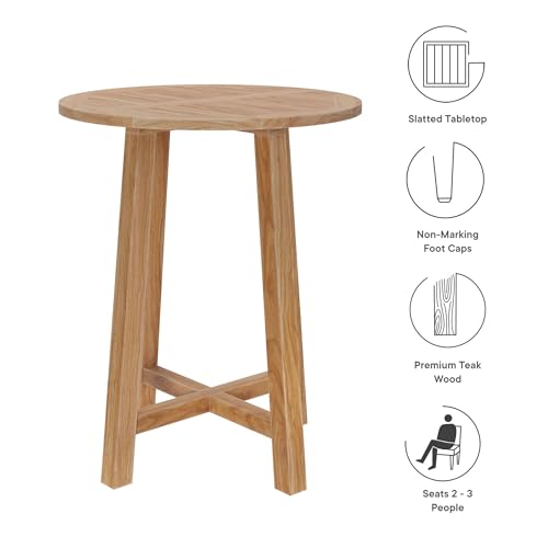 Modway Wellspring 3-Piece Teak Wood Outdoor Bar Set Light Gray Greige