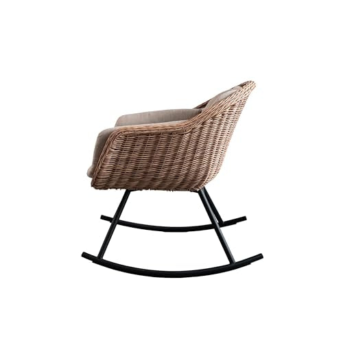 Creative Co-Op Fabric Upholstered Wicker Rocking Chair with Metal Legs and Cushion Natural/Sand