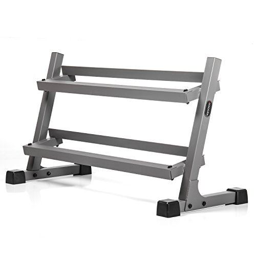 XMark Two Tier Heavy Duty Steel Dumbbell Rack Fully Loaded with 380 lbs Rubber Coated Hex Dumbbells