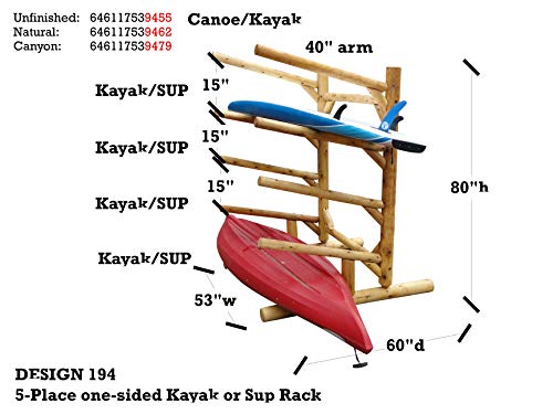 Log Kayak Rack 5-Place 1-Sided Kayak/SUP Rack Canyon Brown