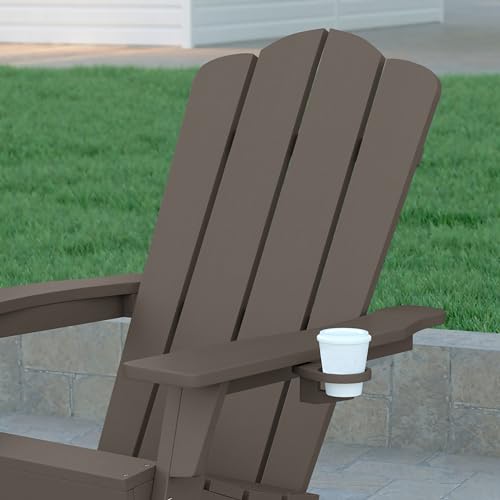EMMA + OLIVER Tiverton Adirondack Chairs Set of 4 with Cup Holders Brown