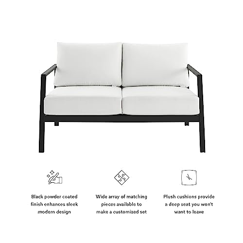 Linon Greyton Aluminum Frame Outdoor Loveseat with Removable Cushions Black & White
