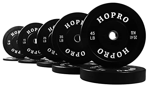 BalanceFrom HoPro Olympic Bumper Plate Weight Plate with Steel Hub, Pairs or Sets, Black Style #2