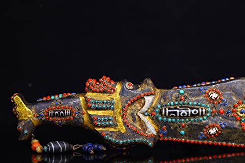 Generic 17" Tibetan Temple Meteorite Mosaic Gem Dzi Beads Sword Amulet